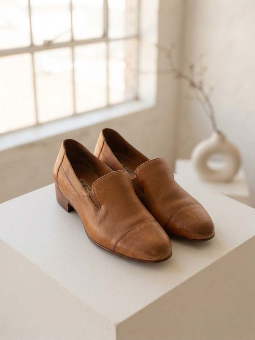 Paul Green Tan Leather Slip-On Loafers